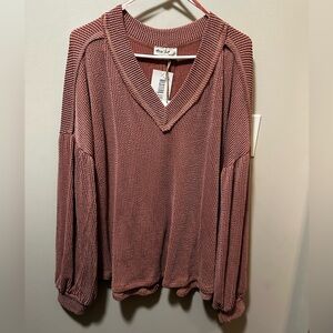 V-Neck Ribbed Knit Sweater